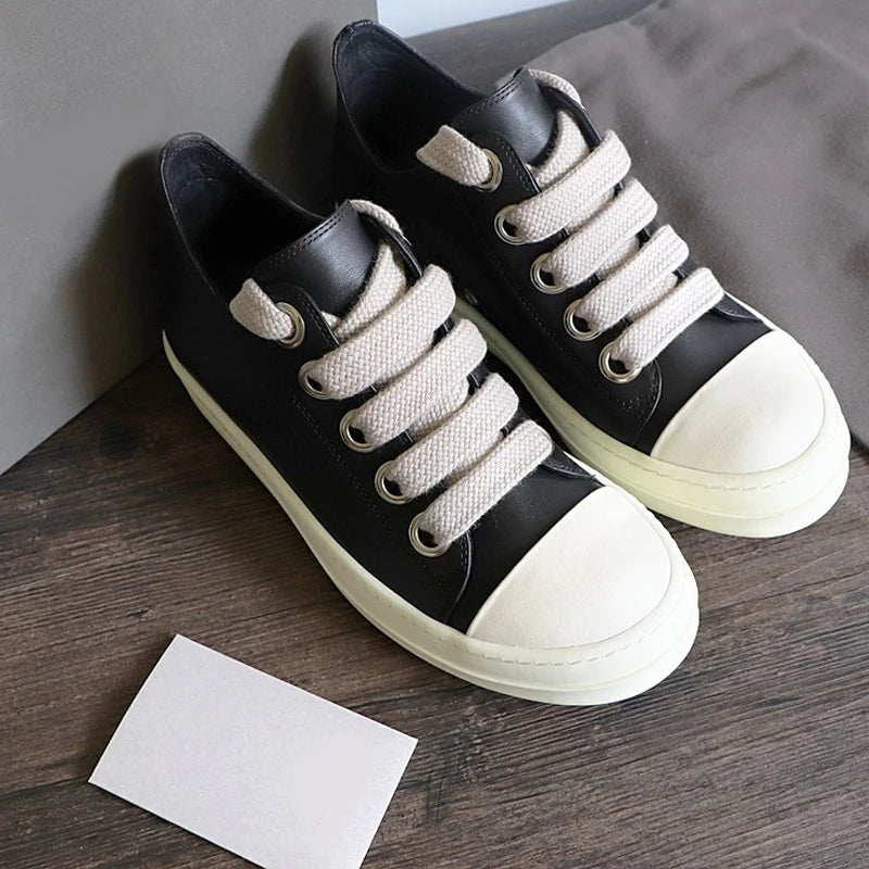 Men's Casual Shoes Jumbo Shoelace Women's Sneakers Leather Shoes for Men Lace-up O-wen Fashion Men's Sneakers