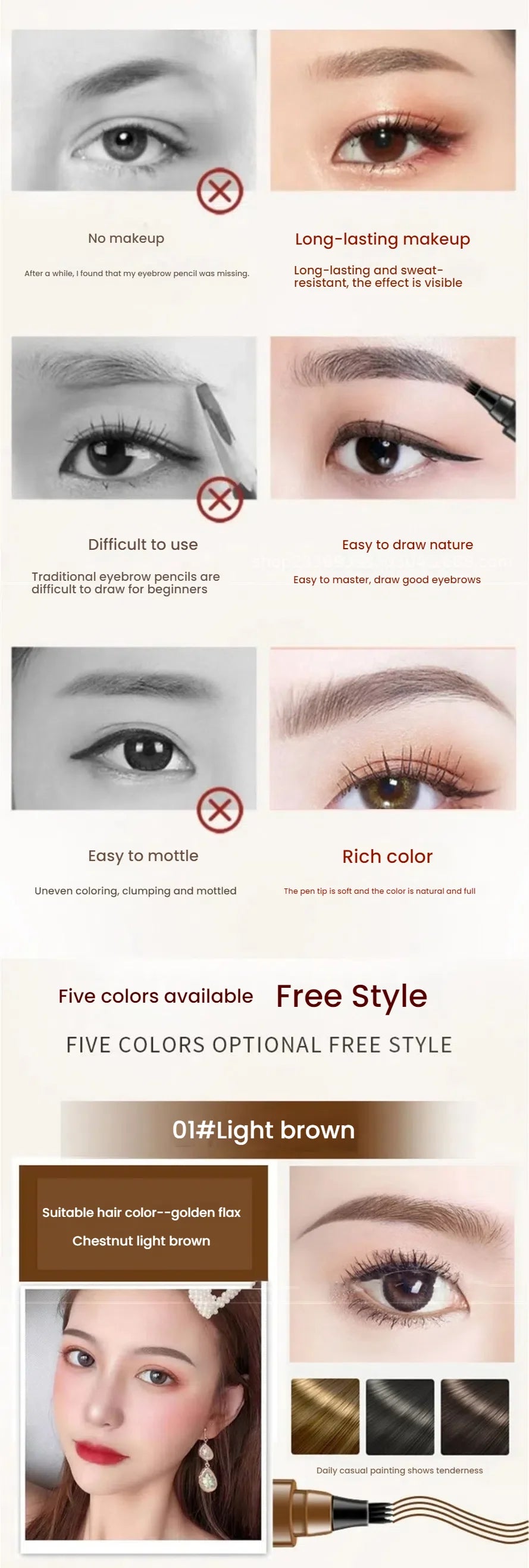5 Colors Microblading Eyebrow Pen Waterproof Liquid Eyebrow Pencil Long Lasting Eyebrow Pen 4 Points Eye Brow Pen Cosmetics