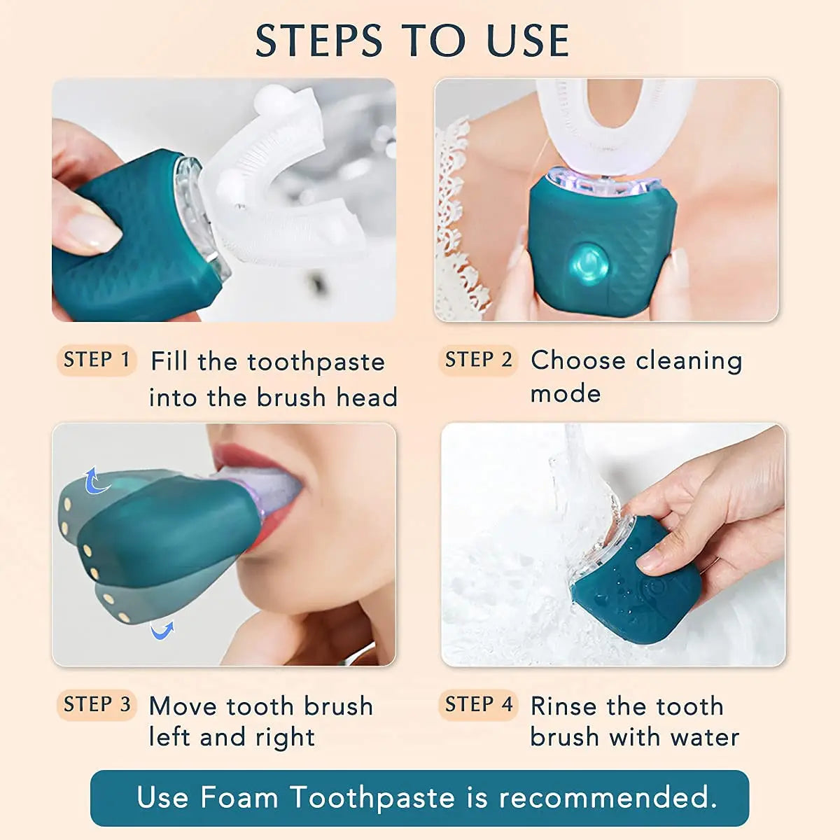 Ultrasonic Electric Toothbrush U-shaped Adult Automatic Toothbrush 360° Full Mouth Whitening Wireless Charging Waterproof Brush
