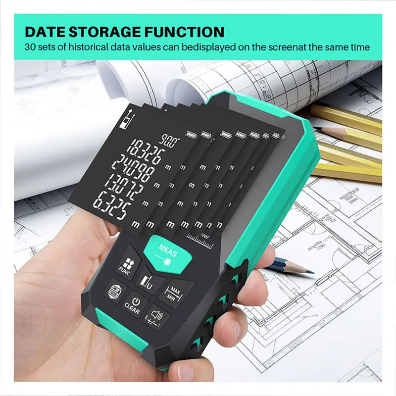 Green Laser Rangefinder, Multiple Measurement Modes, M/FT/IN Unit Switching, Battery Free, 5 Range Options