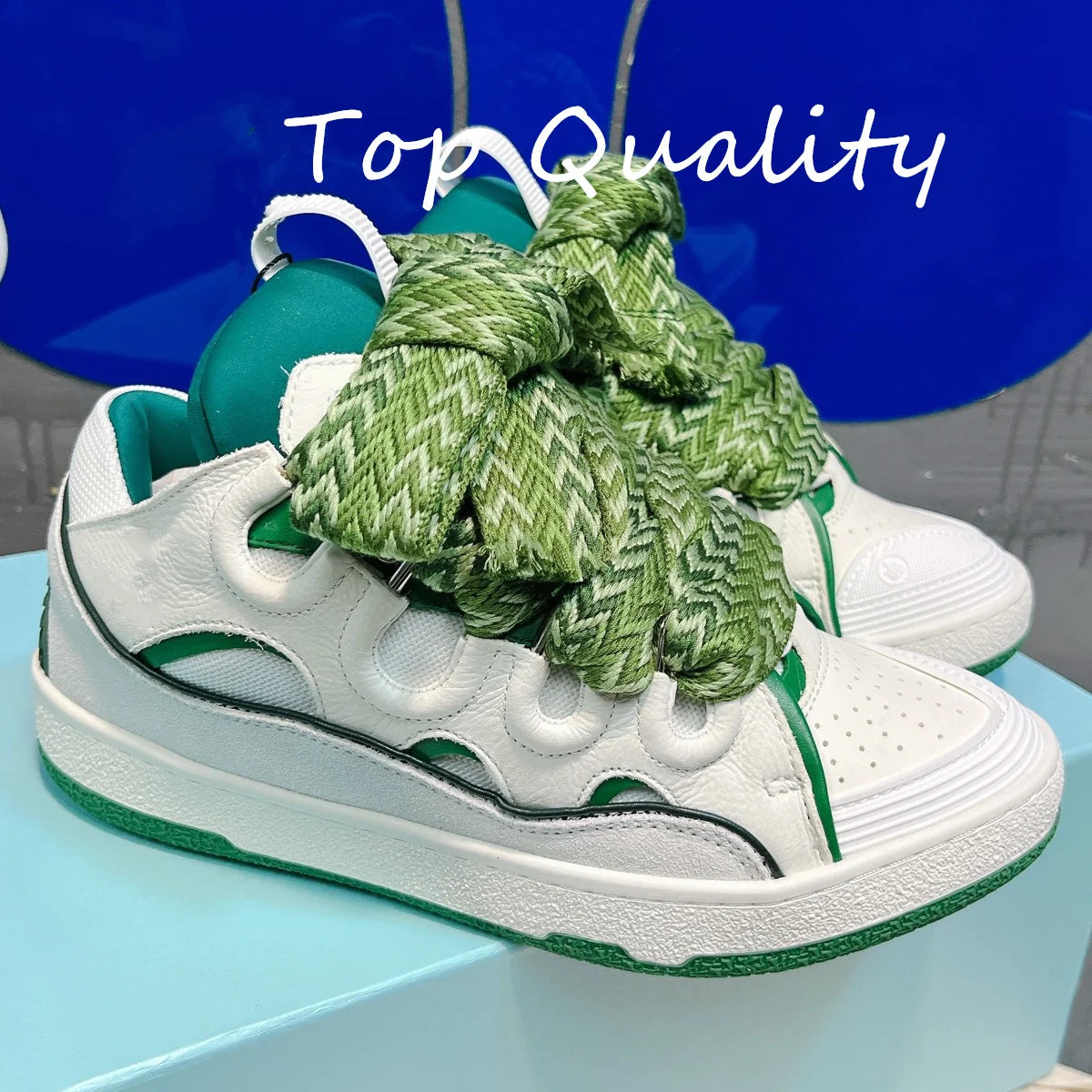 Men's Women's Casual Shoes sports shoes Thick tongue Colorful shoelace Matching leather material Splicing color design