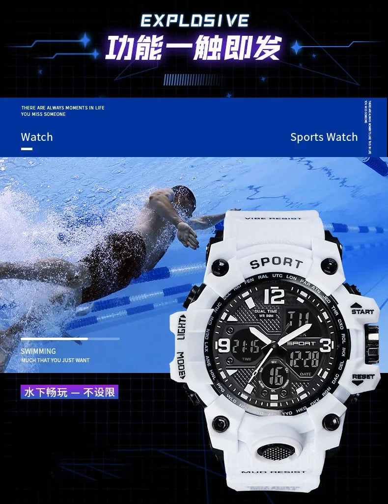 Teenage Men's Junior High School Student Fashion Trend Black Technology Sports Glow Men's Electronic Watch