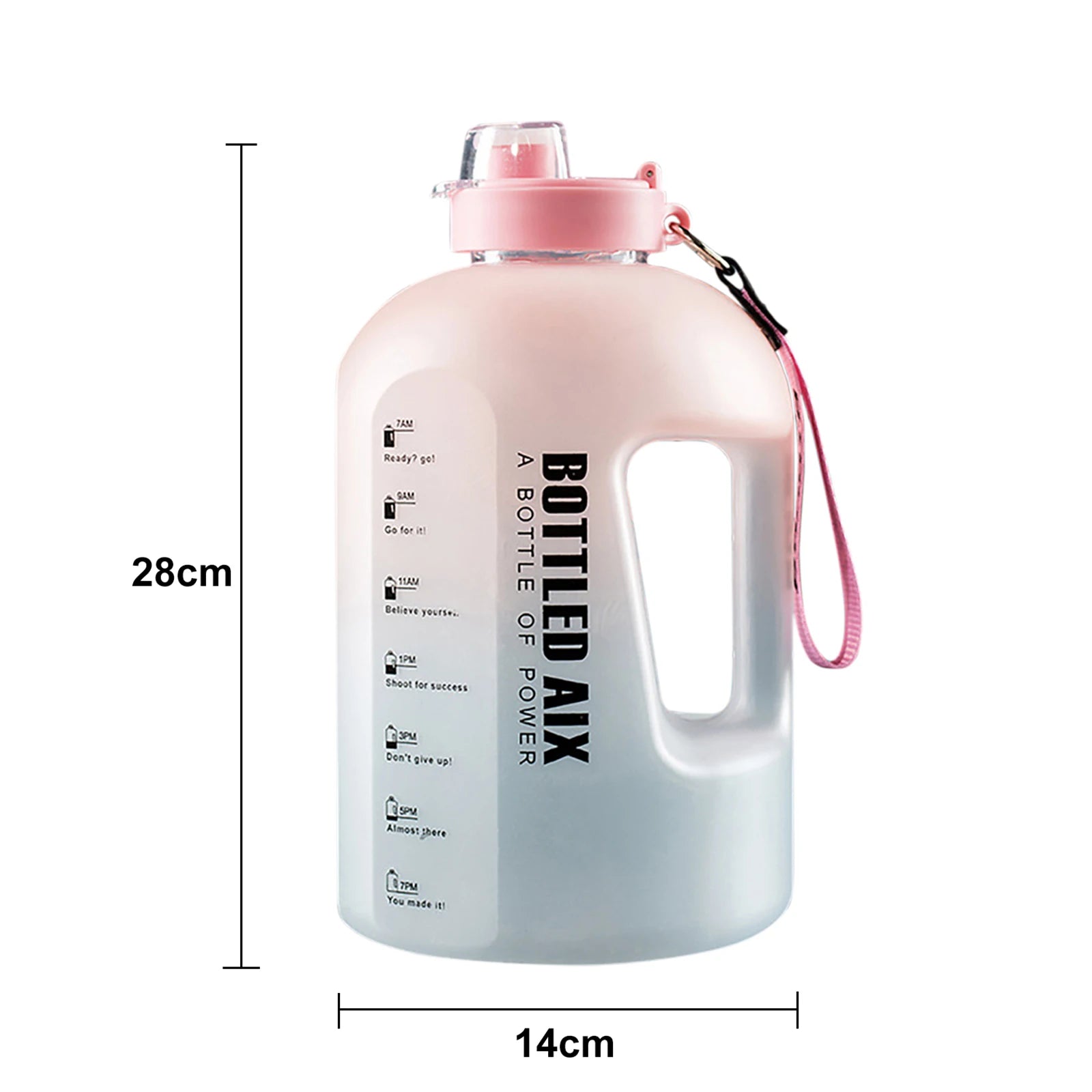 2200ML Large Capacity Water Bottle Gradient Color Time Marker with Handle Strap Wide Mouth Opening Outdoor Sport Fitness Gym Cup