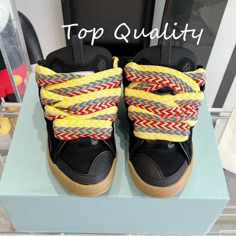 Men's Women's Casual Shoes sports shoes Thick tongue Colorful shoelace Matching leather material Splicing color design