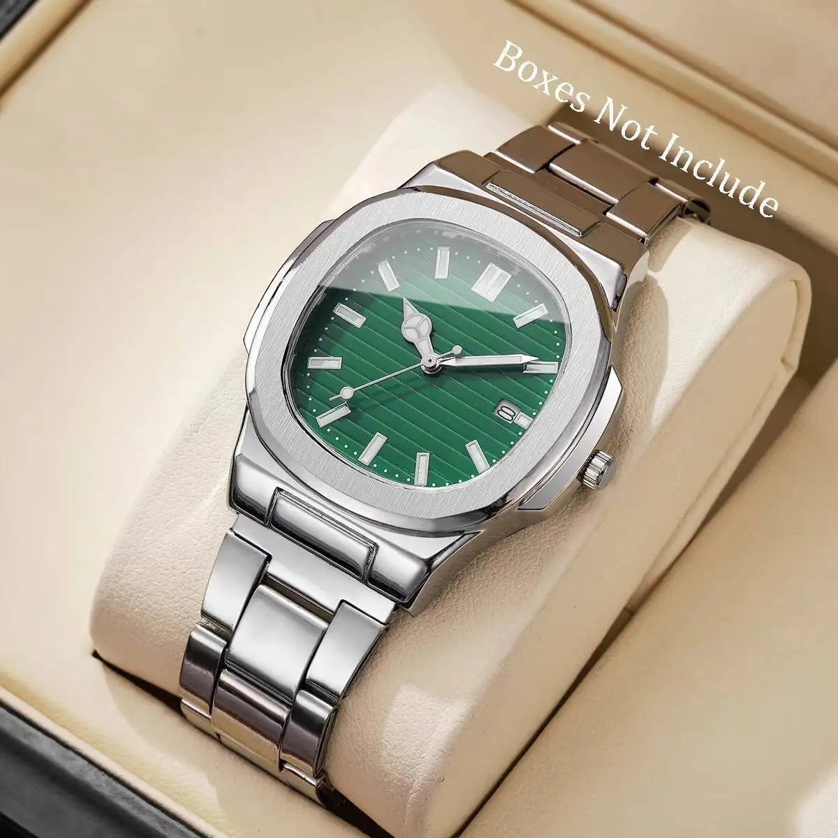 Fashion Square Men Business Watches Luxury Stainless Steel Strap Quartz Watch with Calendar For Mens Clock(Without Box)