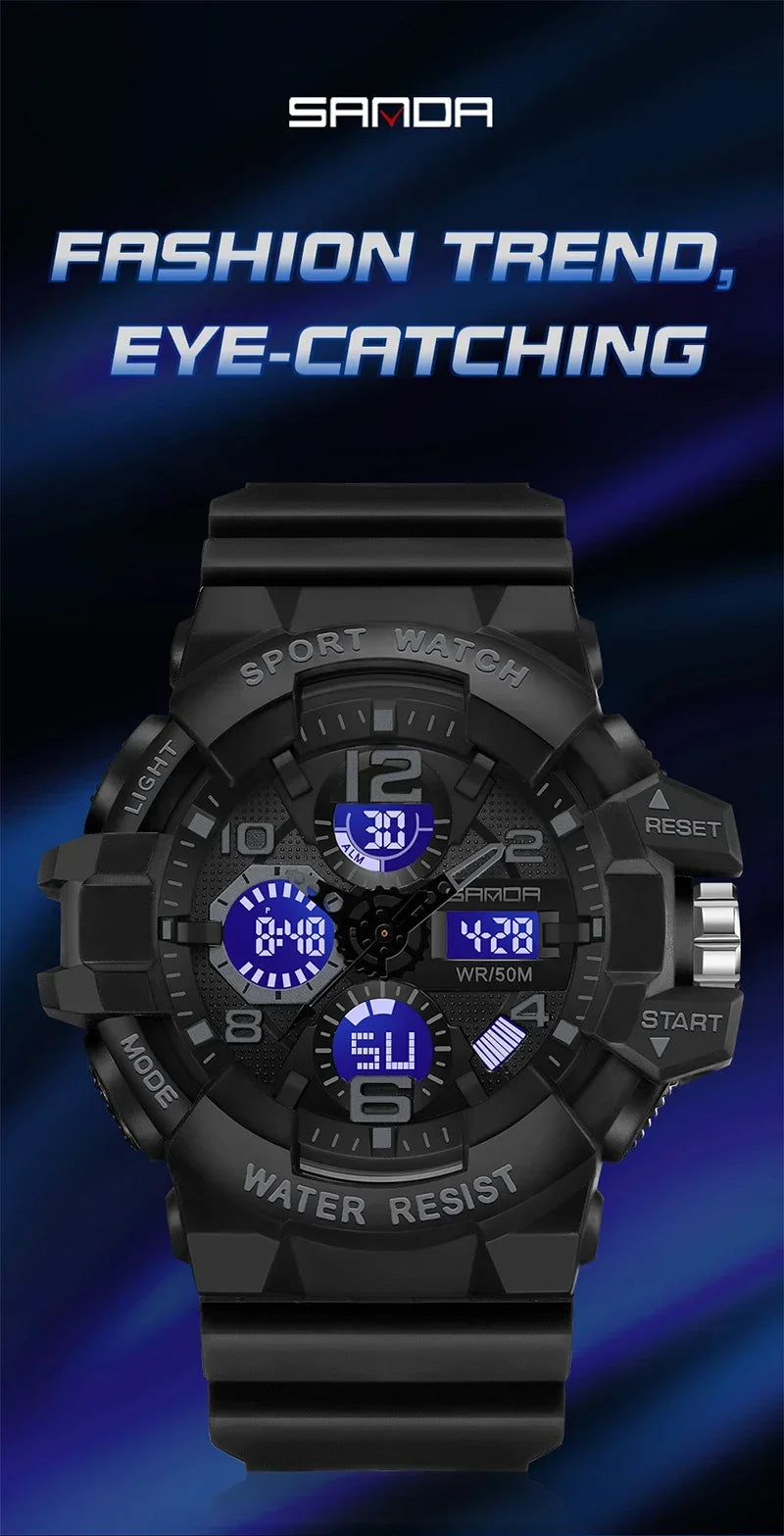 SANDA 3168 White Sport Watch LED Digital 50M Waterproof Watch Men Multifunction Clock Relogio Masculino Men Military Watches