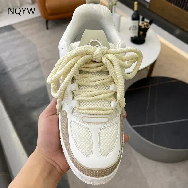 2025 Four Seasons New Net Men's Non-Slip Buffer Men's Genuine Leather Board Shoes Flat Bottom Versatile White Women's Shoes
