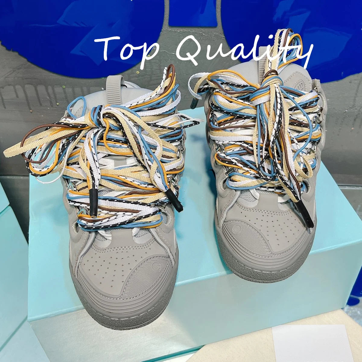 Men's Women's Casual Shoes sports shoes Thick tongue Colorful shoelace Matching leather material Splicing color design