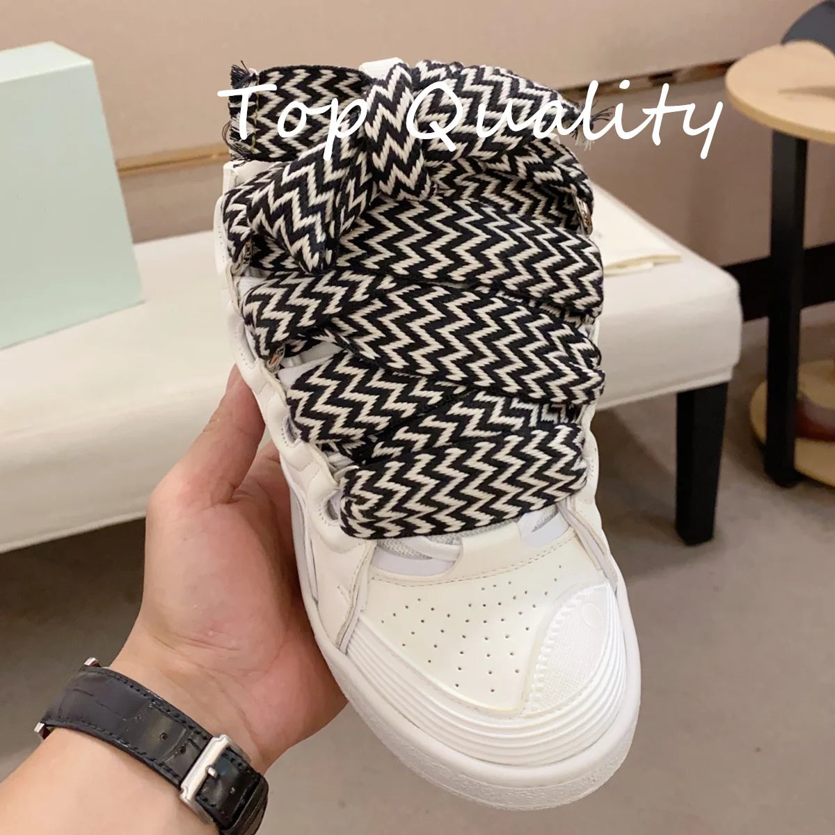 Men's Women's Casual Shoes sports shoes Thick tongue Colorful shoelace Matching leather material Splicing color design