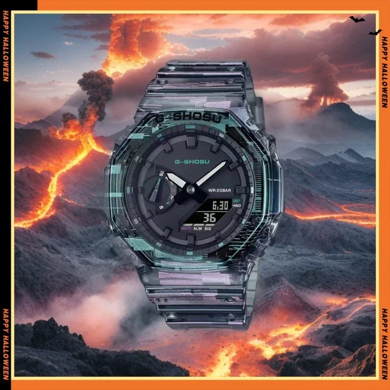 Electronic Digital Sports Men's Watch Full Function World Time LED Auto Hand Lifting Lamp Large Dial Waterproof Oak DIY Series