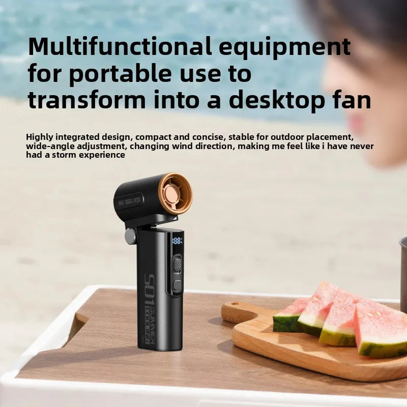 Handheld Fan, Turbo Power High Speed Air, USB Charging, Foldable Otdoor Portable Small Fan, LED Digital Display Turbo Fan