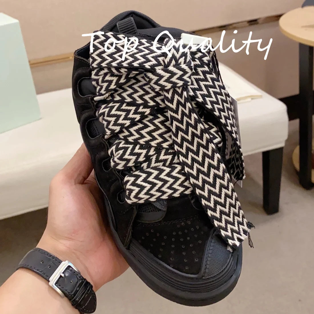 Men's Women's Casual Shoes sports shoes Thick tongue Colorful shoelace Matching leather material Splicing color design
