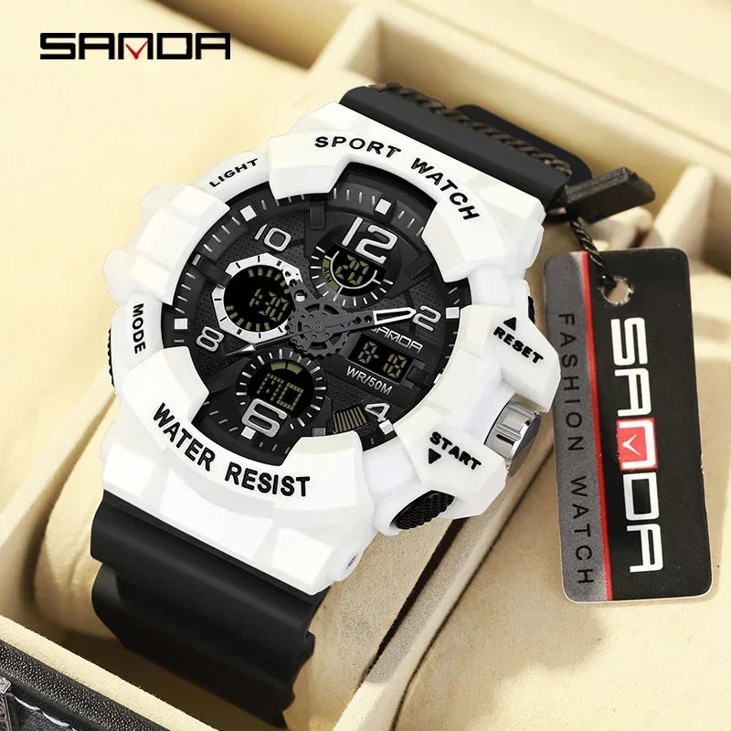 SANDA 3168 White Sport Watch LED Digital 50M Waterproof Watch Men Multifunction Clock Relogio Masculino Men Military Watches