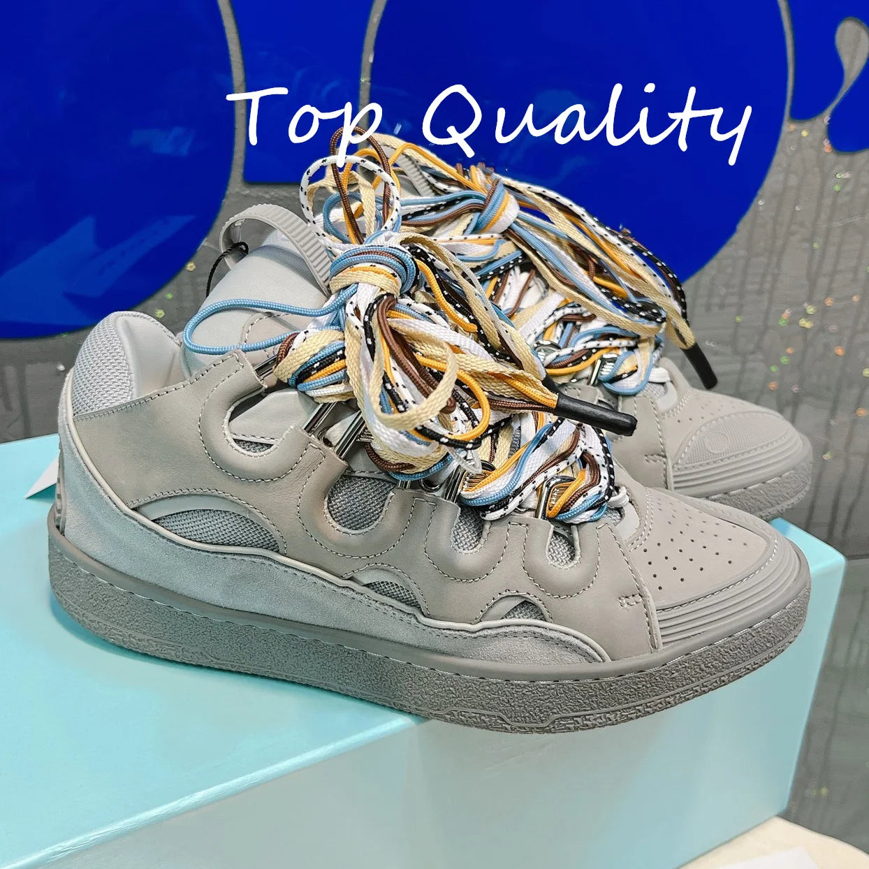 Men's Women's Casual Shoes sports shoes Thick tongue Colorful shoelace Matching  leather material Splicing color design