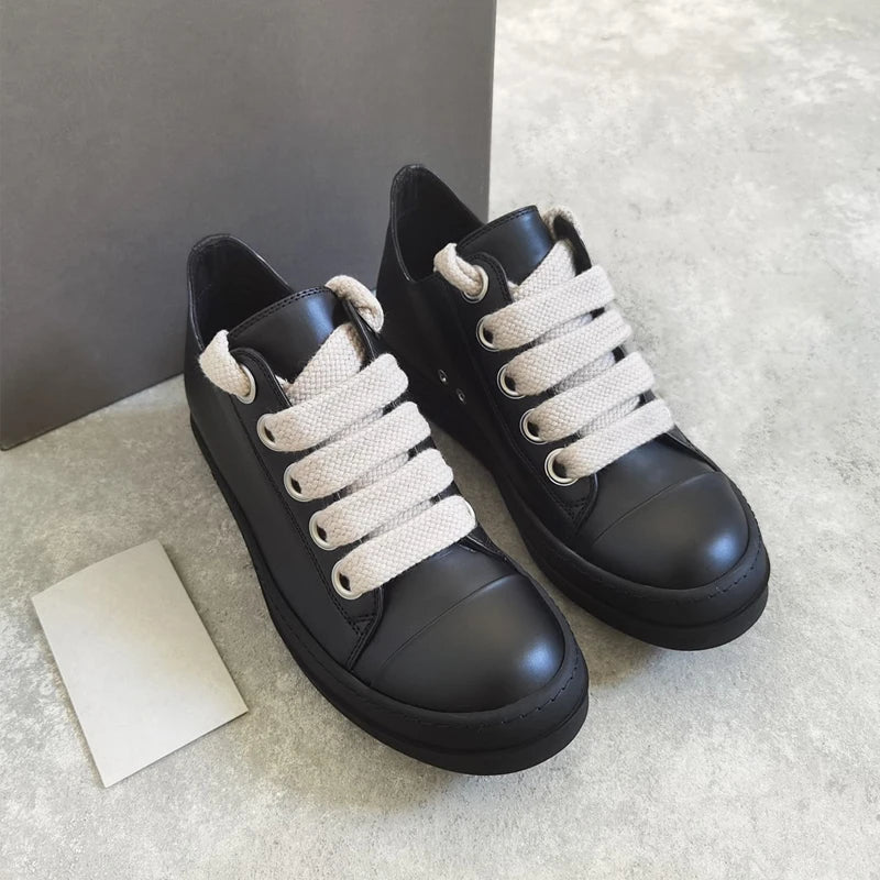 Men's Casual Shoes Jumbo Shoelace Women's Sneakers Leather Shoes for Men Lace-up O-wen Fashion Men's Sneakers