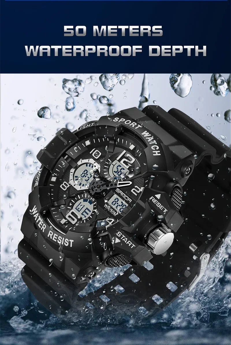 SANDA 3168 White Sport Watch LED Digital 50M Waterproof Watch Men Multifunction Clock Relogio Masculino Men Military Watches