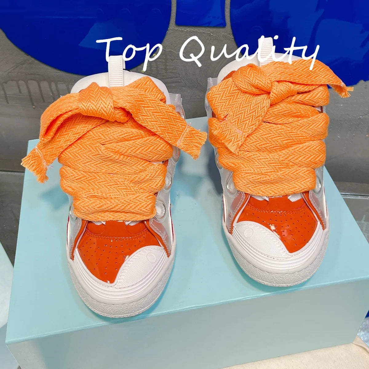 Men's Women's Casual Shoes sports shoes Thick tongue Colorful shoelace Matching leather material Splicing color design