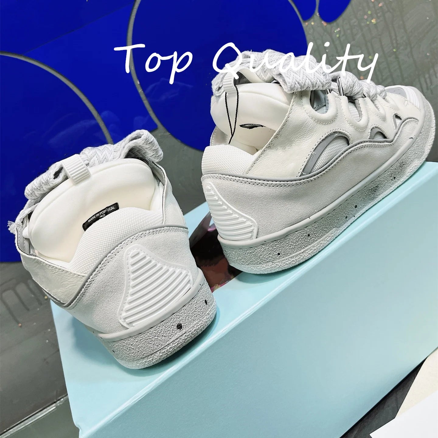 Men's Women's Casual Shoes sports shoes Thick tongue Colorful shoelace Matching leather material Splicing color design
