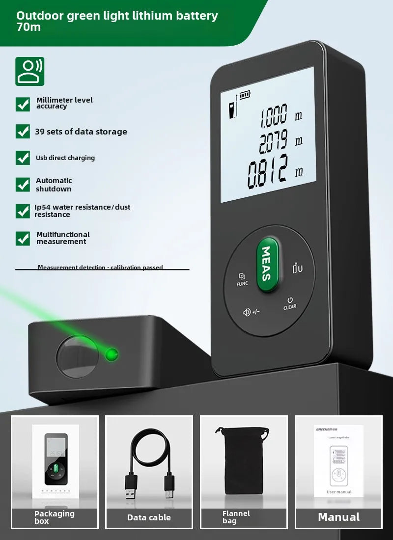 Handheld Laser Rangefinder with Green Red Infrared, Electronic Measuring Tool, High Precision Measuring Instrument