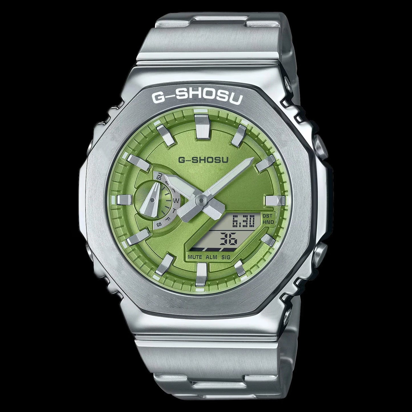 Digital Sports Electronic Unisex Watch Full Function LED Alloy Large Dial World Time Steel Strap GMB Oak Series