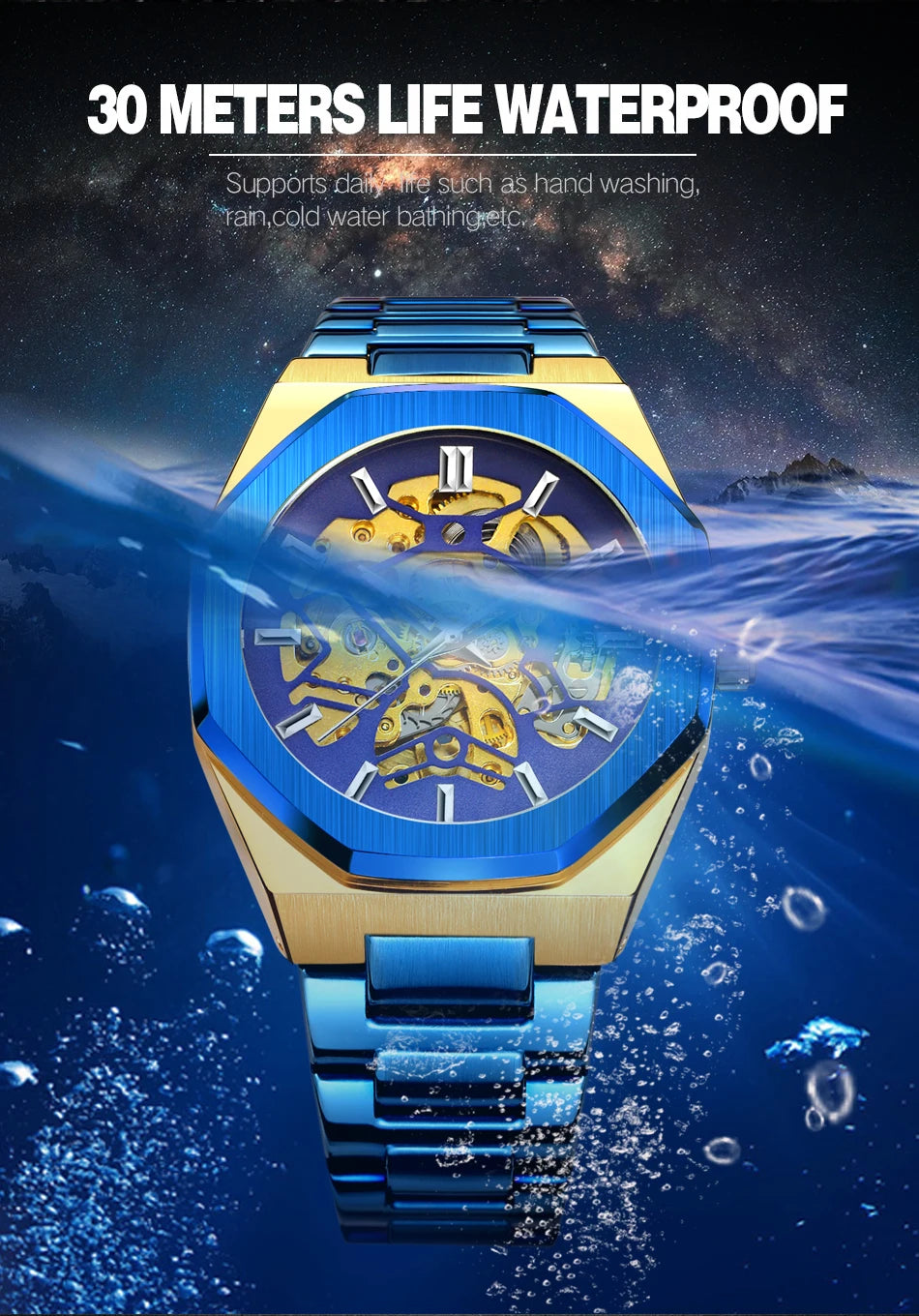 Forsining 344D Fashion Automatic Mechanical Watches for Man Transparent Skeleton Steel Strap Waterproof Luminous Men Wristwatch