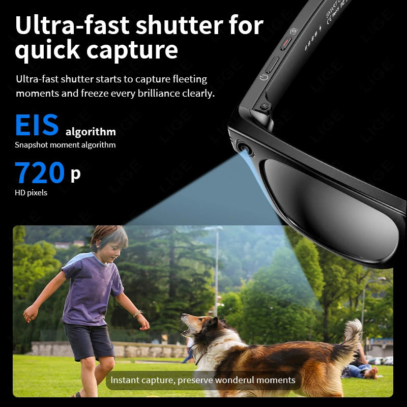 AI Smart Glasses with HD Camera for Photos Videos Hands-Free Vlog Recording Camera Glasses Audio for Driving Outdoor Sunglasses
