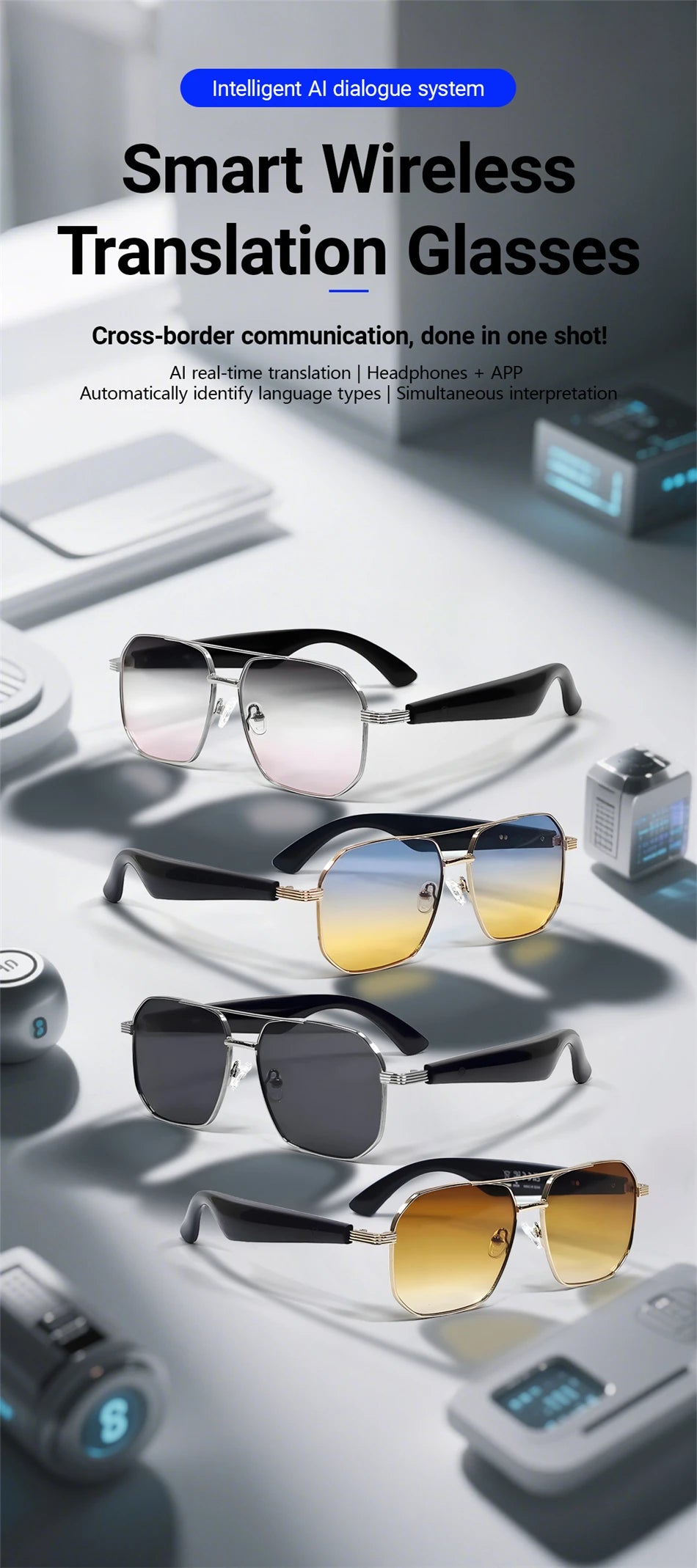 2025 Smart Glasses Fashion Luxury Men Women Polygonal Eye Protection Sun Glasses Trendy Retro Driving Sports AI Goggle Shades