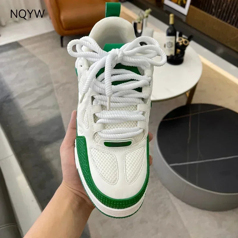2025 Four Seasons New Net Men's Non-Slip Buffer Men's Genuine Leather Board Shoes Flat Bottom Versatile White Women's Shoes