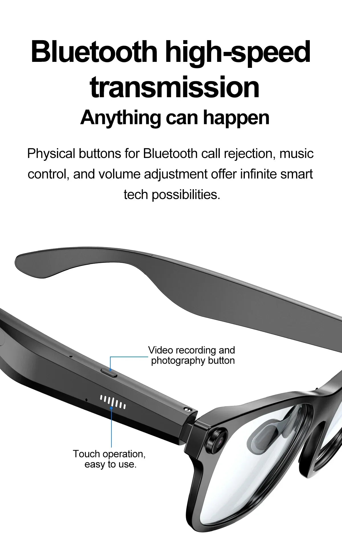AI Smart Glasses With 5MP Camera Translation Voice Control WIFI Transmission Bluetooth Call Music Playback Intelligent Glasses