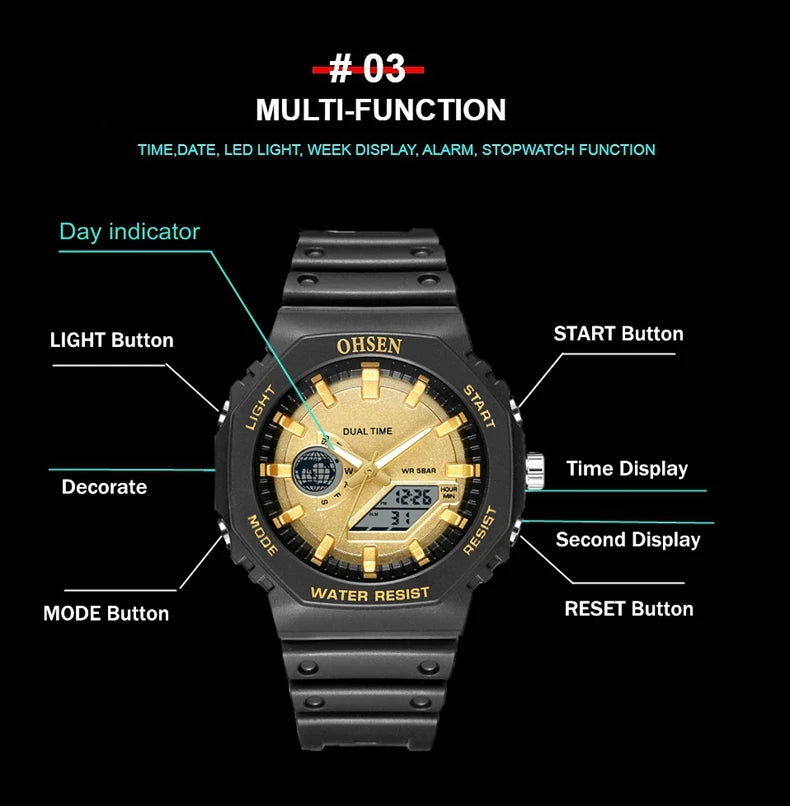 Digital Watch Military Waterproof Sport Quartz Men Watches Dual Time Black G style Fashion Tactical Electronic Wristwatch Clocks