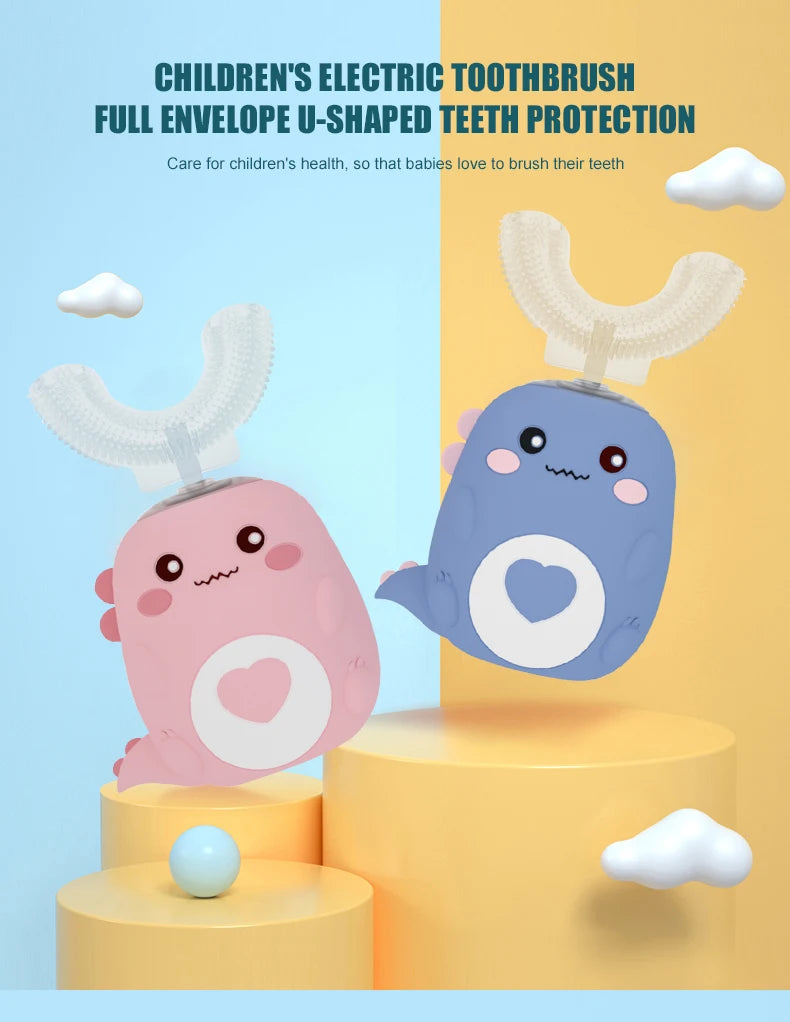 Children U-shaped Electric Toothbrush 360 Degrees Smart Cartoon Kids silicone Toothbrush Automatic Rechargeable Sonic Toothbrush