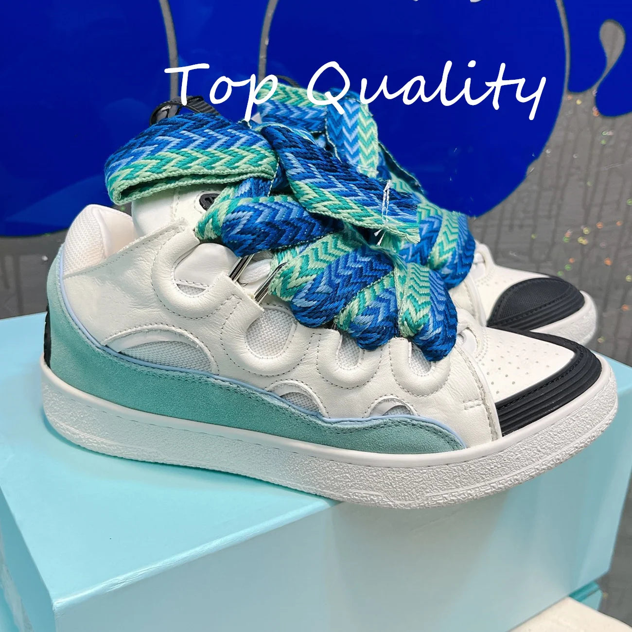 Men's Women's Casual Shoes sports shoes Thick tongue Colorful shoelace Matching  leather material Splicing color design