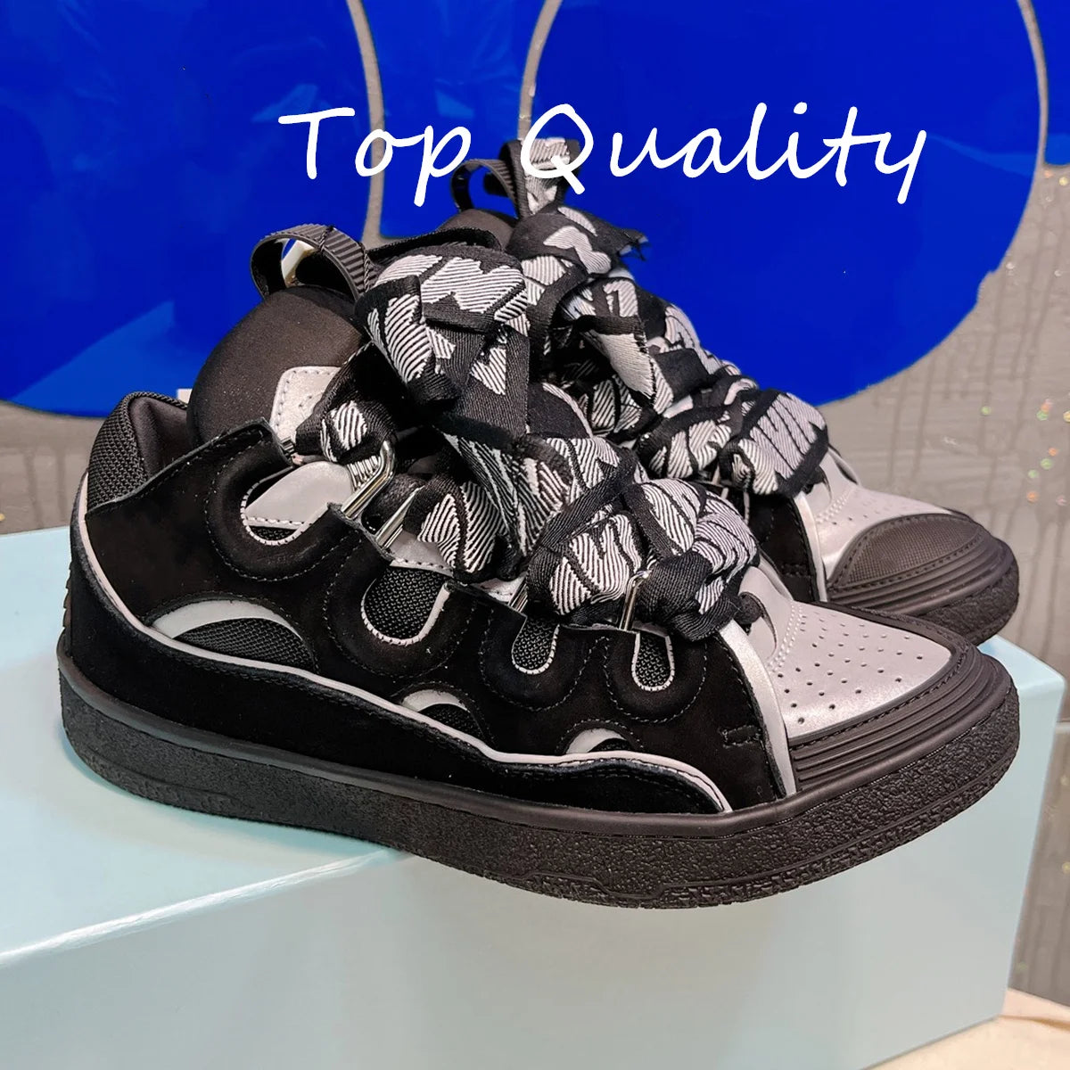 Men's Women's Casual Shoes sports shoes Thick tongue Colorful shoelace Matching  leather material Splicing color design