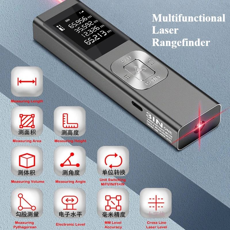 3 in 1 Laser Rangefinder Cross Laser Projector Inclinometer Distance Measurement Area Volume Pythagorean