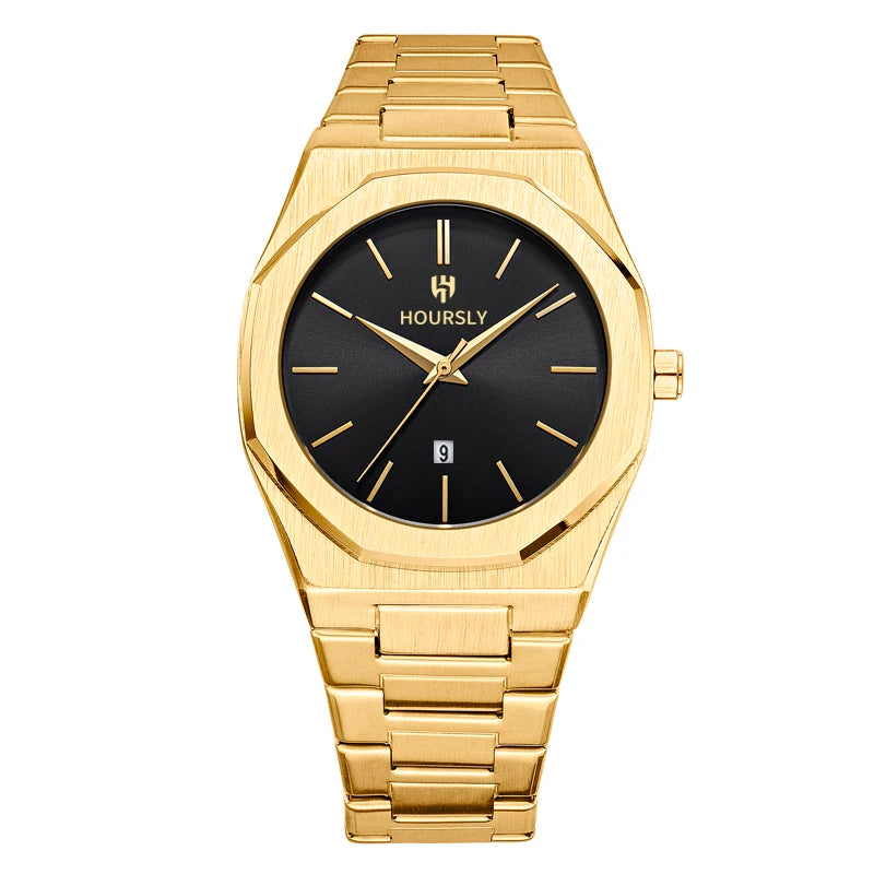 Luxury personalized men watch stainless steel strap waterproof circular calendar quartz clock simple line dial business fashion