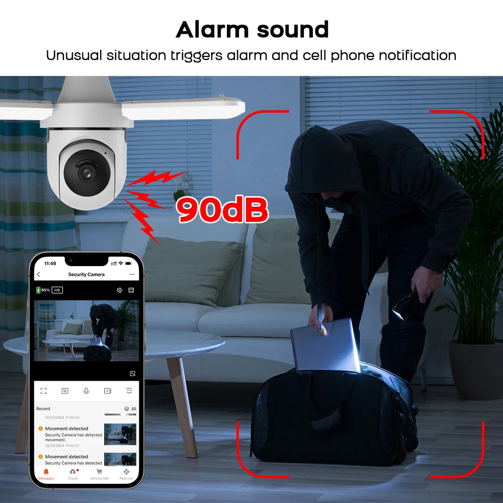 2K 3MP Wireless Bulb Security Camera with Motion Detection Color Night Vision Two-Way Audio Tuya Smart Life Home Surveillance