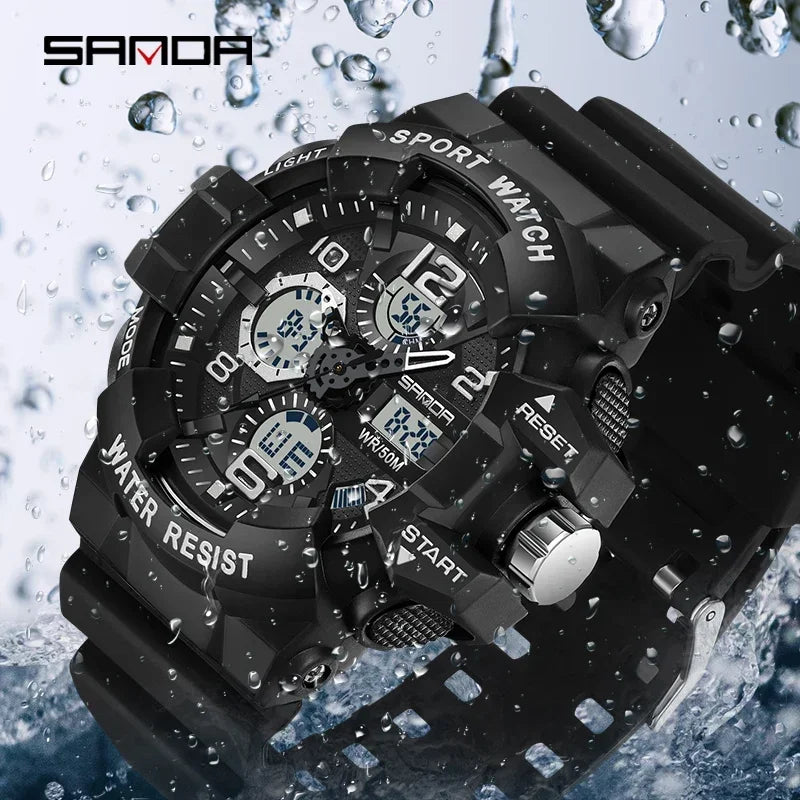 SANDA 3168 White Sport Watch LED Digital 50M Waterproof Watch Men Multifunction Clock Relogio Masculino Men Military Watches
