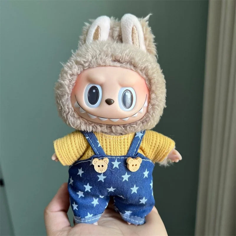 Cute Mini Plush Doll Clothes for 17cm Labubu Many Kinds of Overalls Clothes Accessories
