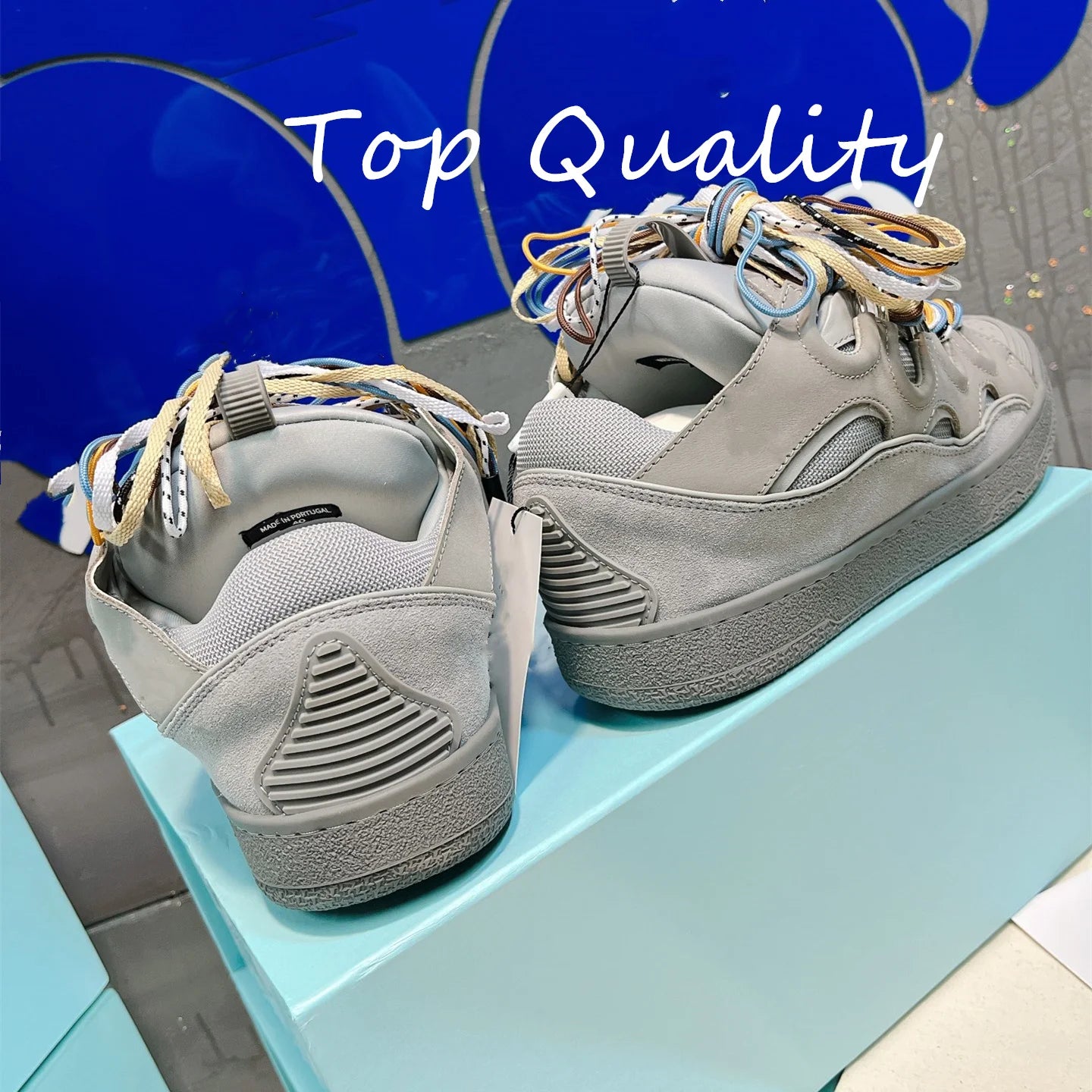 Men's Women's Casual Shoes sports shoes Thick tongue Colorful shoelace Matching leather material Splicing color design