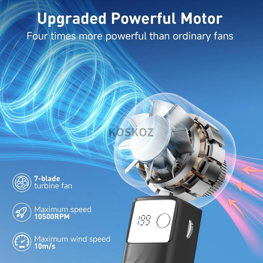 Portable Handheld Turbo Fan - Foldable Mini Fan with Air Turbo Tech, 1-199 Speed Adjustment, Battery-Powered for Indoor/Outdoor