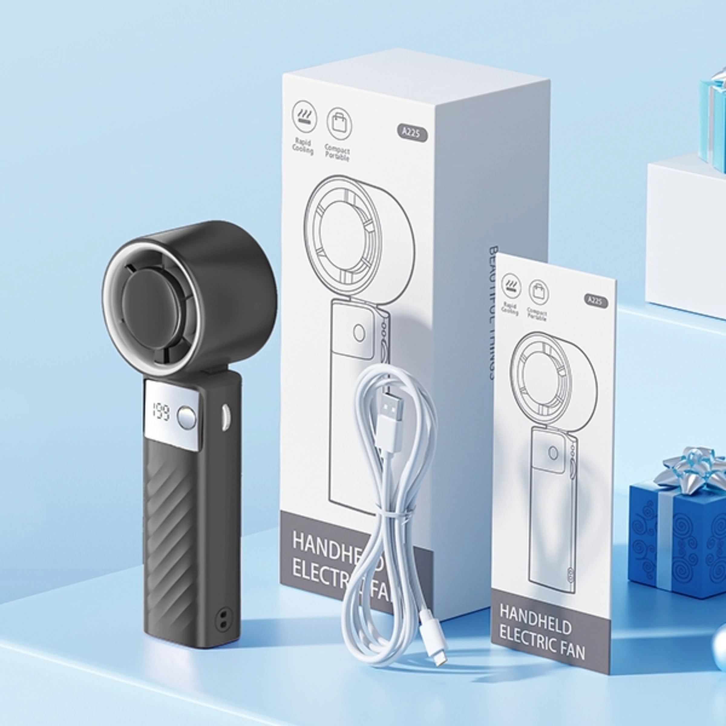 Portable Handheld Turbo Fan - Foldable Mini Fan with Air Turbo Tech, 1-199 Speed Adjustment, Battery-Powered for Indoor/Outdoor