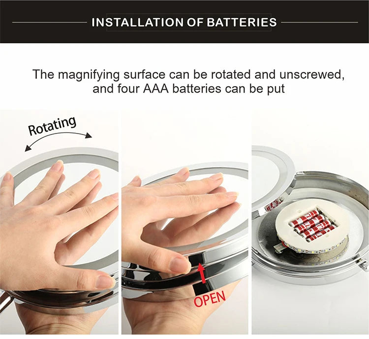 Wall Mounted Smart Bathroom Led Makeup Mirror 3X 5X 7X10X Magnification Adjustable Cosmetic Double Side Touch Dimming Mirrors