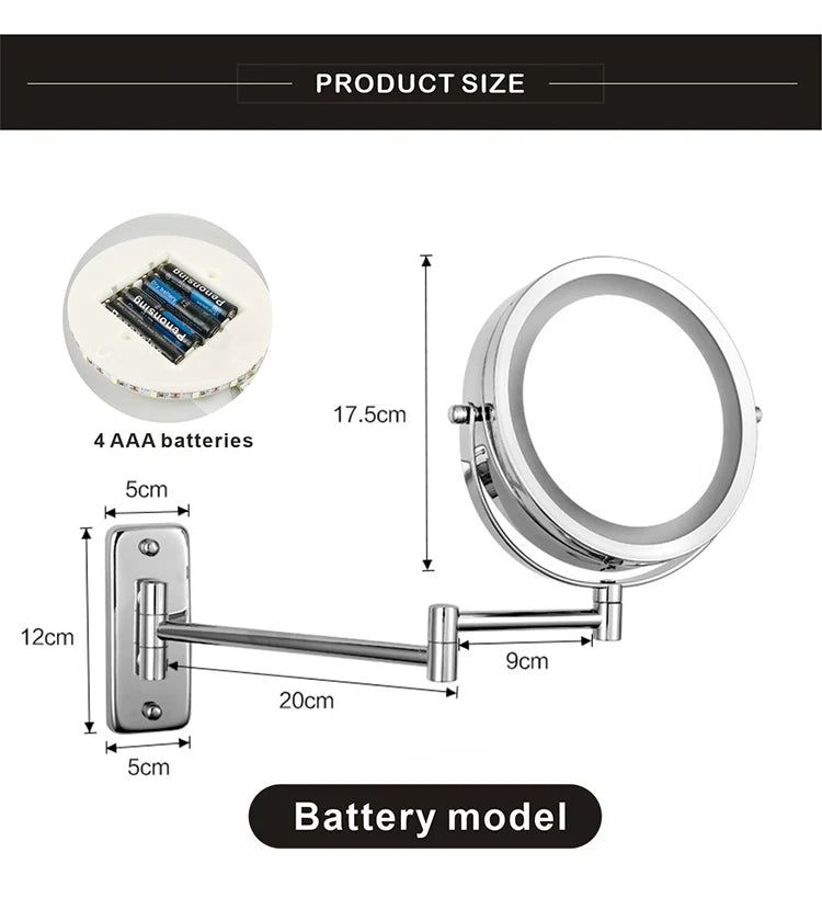 Wall Mounted Smart Bathroom Led Makeup Mirror 3X 5X 7X10X Magnification Adjustable Cosmetic Double Side Touch Dimming Mirrors