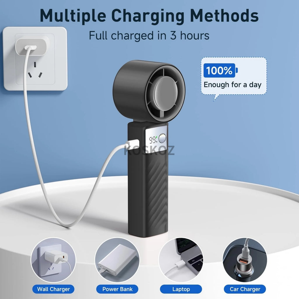 Portable Handheld Turbo Fan - Foldable Mini Fan with Air Turbo Tech, 1-199 Speed Adjustment, Battery-Powered for Indoor/Outdoor