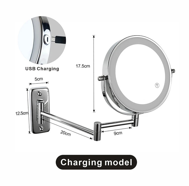 Wall Mounted Smart Bathroom Led Makeup Mirror 3X 5X 7X10X Magnification Adjustable Cosmetic Double Side Touch Dimming Mirrors