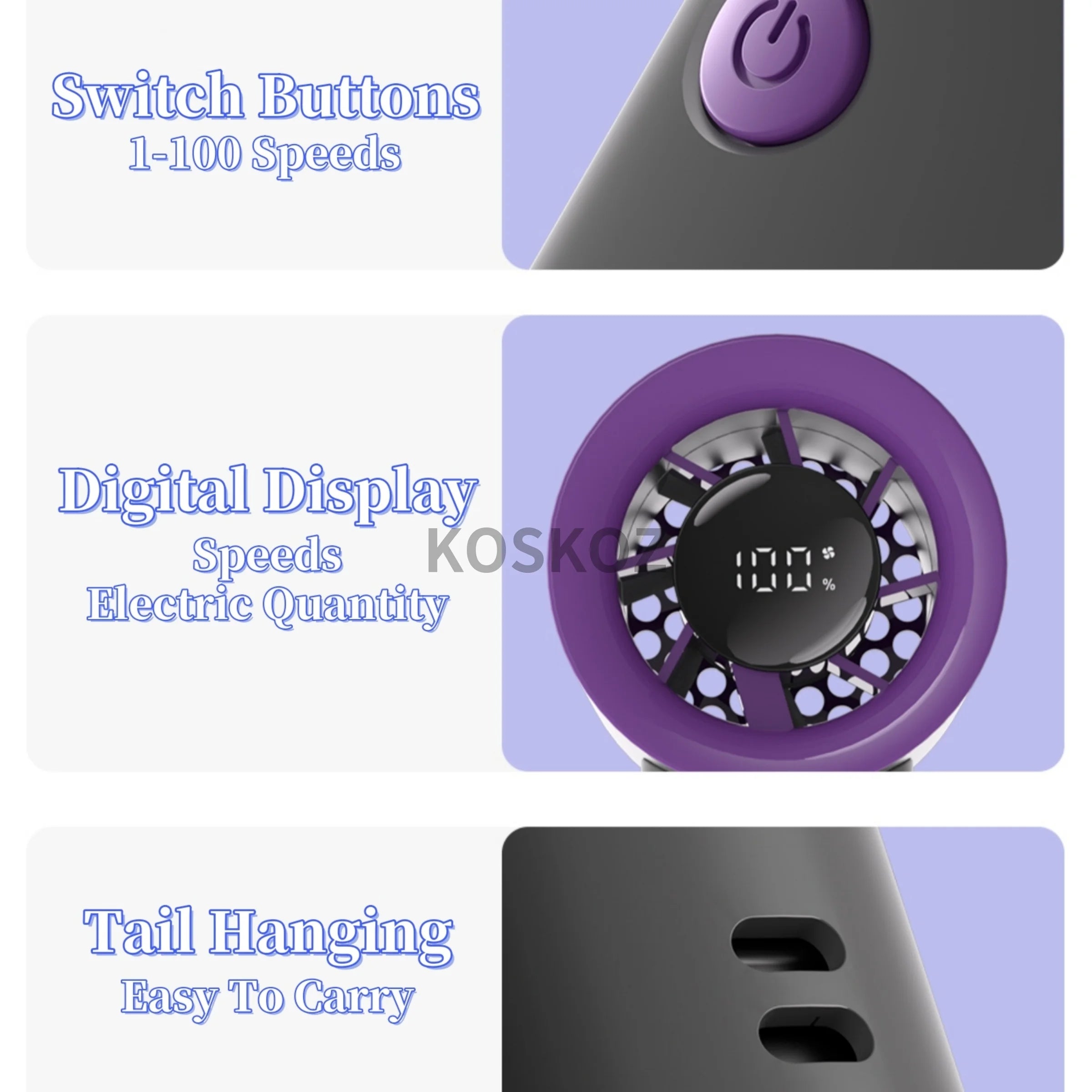 Handheld Portable Turbo Fan, 3600mAh USB Rechargeable Mini Small Pocket Fan with 5 Speeds for Travel/Outdoor/Vacation/Concerts