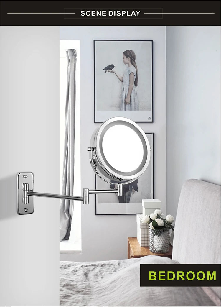 Wall Mounted Smart Bathroom Led Makeup Mirror 3X 5X 7X10X Magnification Adjustable Cosmetic Double Side Touch Dimming Mirrors
