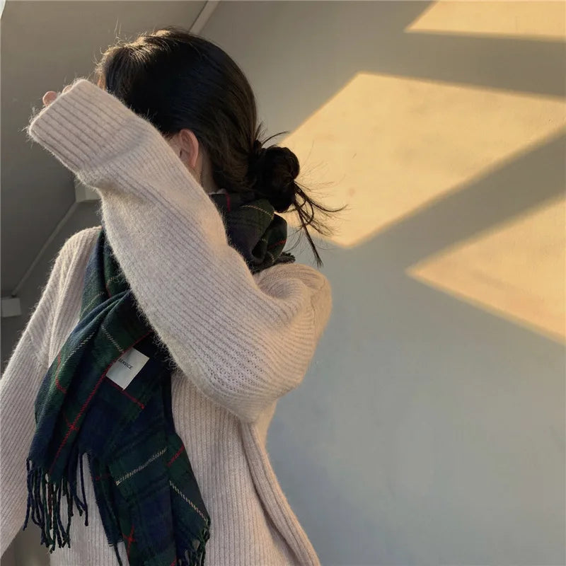 Plaid Long Scarf Winter Warm Cashmere Women Pashmina Foulard Bandana Scarves Female Luxury Hijab Tassel Shawl Wraps 2023 Pareo