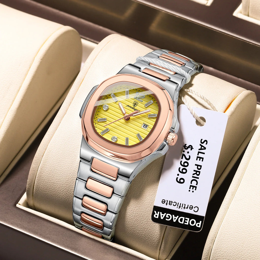 POEDAGAR 708 Brand Name Chinese Female Quartz Watch ECO Steel Strap Water Resist Date Display Ultra Thin Casual Wristwatch
