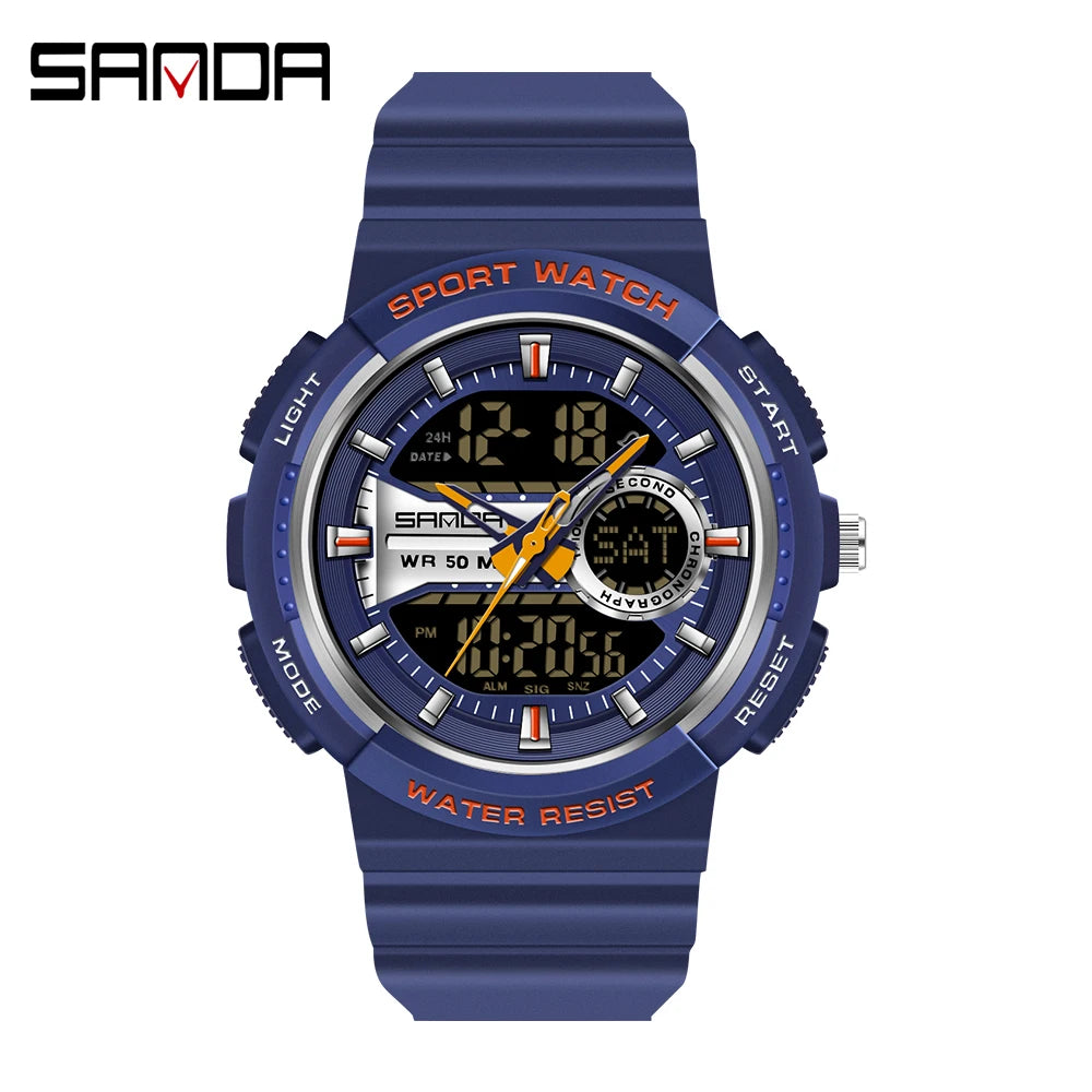 SANDA New Multifunctional Waterproof Electronic Sports Couple Watch Luminous Trend Watch Relogio Masculino